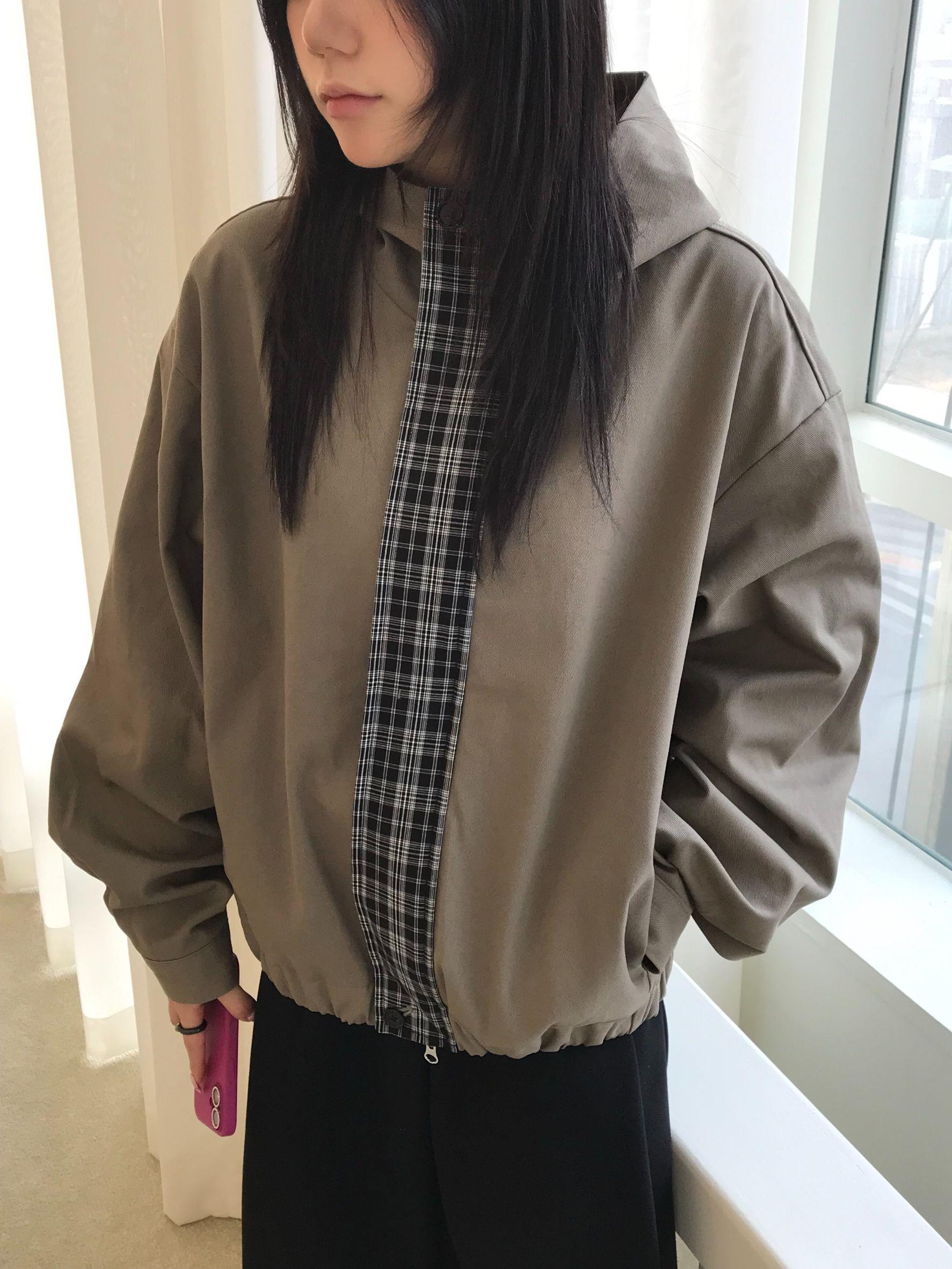 襯衫格紋拼連帽外套(男女裝)